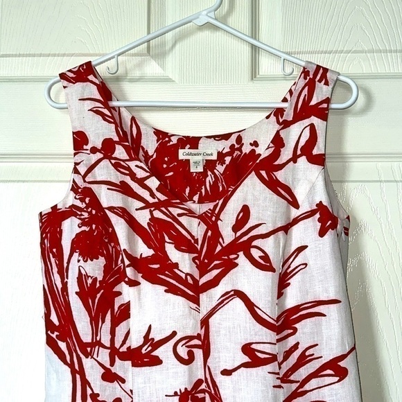 Coldwater Creek Pure Linen Fit & Flare Red White Abstract Print Dress Sz 8 - Picture 3 of 7
